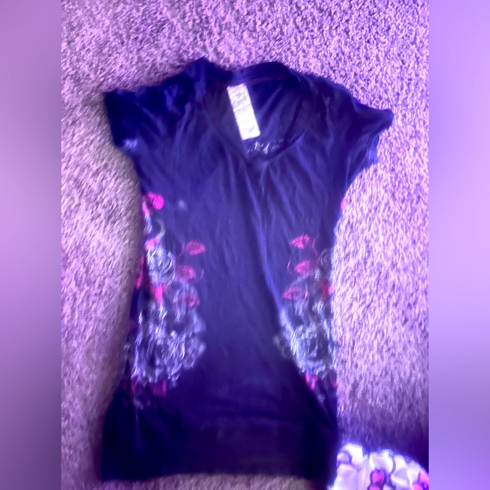 vintage crash&burn, black mini dress with red roses, womens size medium